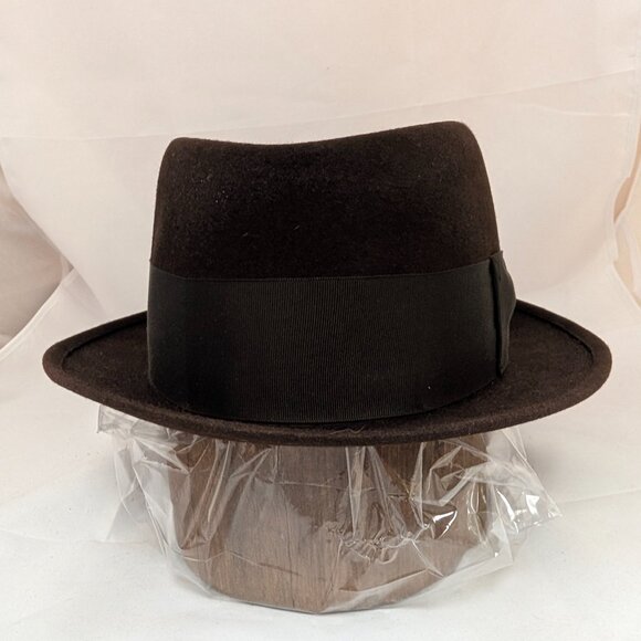 Vintage Royal Stetson Brown Fedora  hat 7-1/8 (2" Brim 4" Crown Teardrop) - Picture 4 of 10